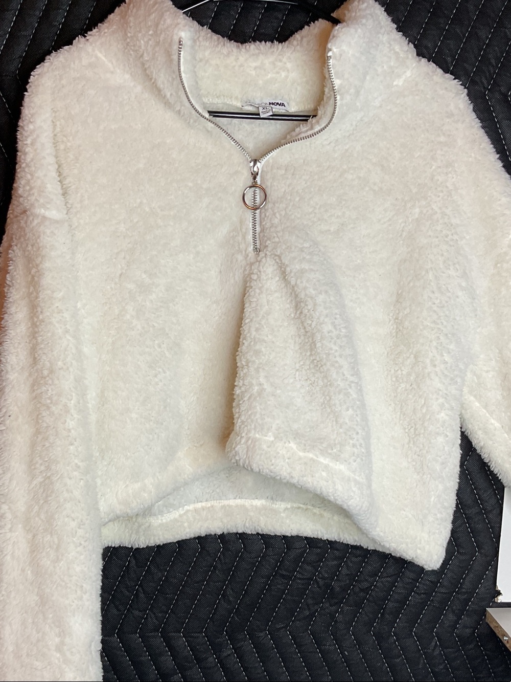 Fashion Nova White Half-Zip Teddy Sherpa Jacket